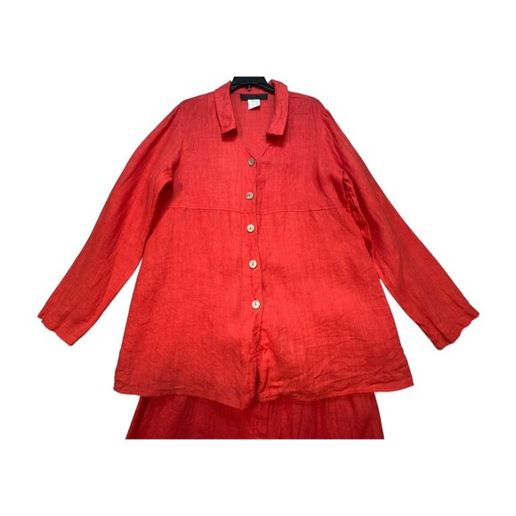 Harve Bernardo Holtzman Collection 100% Linen Two-Piece Set Size 12/14 Coral - Picture 7 of 16